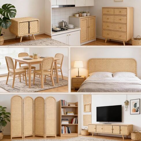 Wesiti 24 "× 118" حزام من القصب الطبيعي على شكل حرف V من الروطان لمشاريع الضرب، ورقة من مادة الروطان الشبكية المنسوجة للأثاث، الكرسي، الخزانة، السقف، السرير، السلة، الباب، بني in Kuwait