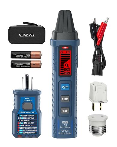 Circuit Breaker Finder with LCD Display, GFCI Outlet Tester, 90-130V Electrical Circuit Tracer Tool with NCV Tset & Flashlight, Includes Carrying Case with Adapter, Alligator Clips -VCT03P in Kuwait