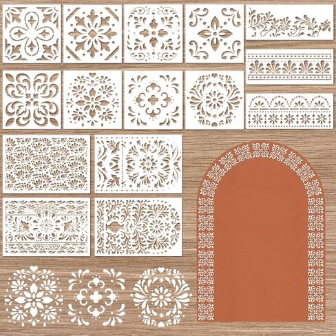 Frienda 15 Pcs Cielito Lindo Mexican Stencil for Flower Vase Talavera Stencils Cielito Lindo Drawing Tool for DIY Vase Crafts Mexican Floral Lace Furniture Wood Wall Canvas Floor Gifts in Kuwait