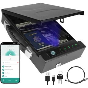قفل بصمة الإصبع آمن، 4 طرق لفتح بصمة الإصبع/لوحة المفاتيح الرقمية/المفتاح/التطبيق، شحن من النوع C، آمن بيومتري صغير محمول للمنزل، السفر، السيارة، تخزين النقود والمجوهرات والمستندات in Kuwait