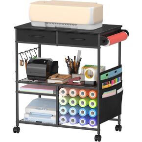 VEOSIR Craft Cart with Vinyl Roll Holder, Organizer & Storage Table for Cricut Machine with Drawer,Mobile Craft Organization and Storage Cart,Crafting Table Accessories Holder for Craft Room Black in Kuwait