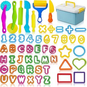 55 Pcs Alphabet & Number Dough Tool Set – Clay Play Kit for Kids with Rolling Pins, Geometric Cutters & Letter Molds, Modeling Accessories for Creative Learning in Saudi Arabia