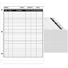 50 Sheets Daily time sheet log book 8.5 x 11 inch 3 hole punched for employees work hours log book Weekly Time logbook daily time sheet log loose leaf refill sheet for Business (1) in Saudi Arabia