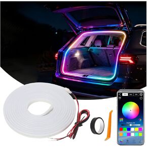 شريط إضاءة LED للسيارة، شريط إضاءة صندوق السيارة المتدفق الديناميكي RGB مقاس 157.48 بوصة، شريط إضاءة صندوق السيارة المرن من السيليكون مع وضع الموسيقى، شريط إضاءة LED للتشغيل/الإيقاف التلقائي in Kuwait