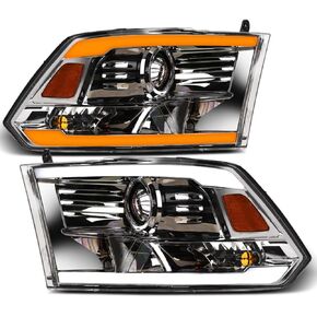 Switchback Sequential LED Strip Tube Bar Chrome Housing Projector Headlights Signal Lamps Amber Reflector nb Compatible With 09-18 Dodge Ram 1500/19-24 Classic / 10-18 2500 3500 in Kuwait