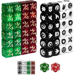 50 Pieces 12mm MTG Icon Abilities Keywords Life Counters Dice Set with Box, Loyalty 6 Sided Mini Dice Creature Stats Buff Tokens for magic the gatering TCG CCG Magic Card Games Accessories in Kuwait