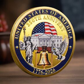 U.S. 250th Anniversary Commemorative Challenge Coin, Double-Sided High Relief Military Collectible for Veterans, 1776-2026 (Type F) in Kuwait