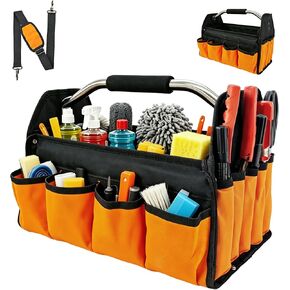 Collapsible Car Detailing Caddy Organizer, 16" Oxford Cloth Caddy with Handle & Strap, Multi-Pockets Storage Tote for Car Care Supplies, Garage Tools & Home Cleaning in Kuwait