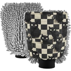 AIXIWAWA Car Wash Mitt Washing Glove Plaid Cats Print Scratch Free Water Absorbent 2 Pack Large in Kuwait