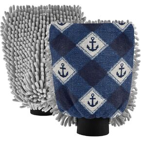 AIXIWAWA Car Wash Mitt Washing Glove Nautical Checkered Print Scratch Free Water Absorbent 2 Pack Large in Kuwait