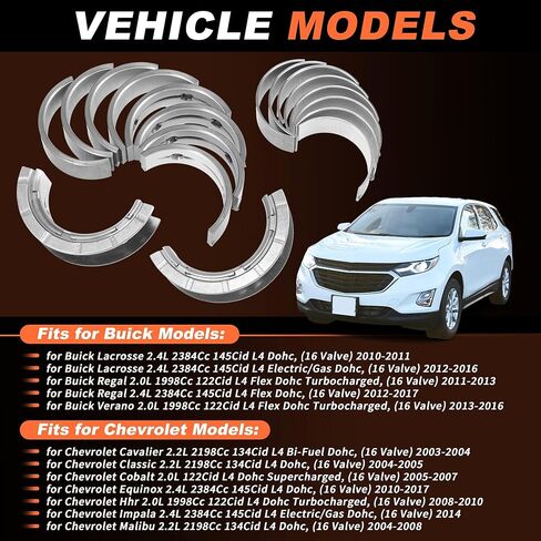 18Pcs Main and Rod Bearings Set Replacement for Buick Regal for Chevrolet Equinox for GMC Terrain 2.4L Engine 2000-2017 Replace No.21018819/21018825/12591093 in Kuwait
