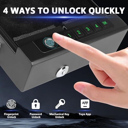Fingerprint Lock Safe, 4-Ways Unlock Fingerprint/Digital Keypad/Key/App, Type-C Charging, Portable Small Biometric Safe for Home, Travel, Car, Storage of Cash, Jewelry, Documents in Kuwait