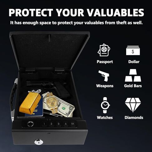 Fingerprint Lock Safe, 4-Ways Unlock Fingerprint/Digital Keypad/Key/App, Type-C Charging, Portable Small Biometric Safe for Home, Travel, Car, Storage of Cash, Jewelry, Documents in Kuwait