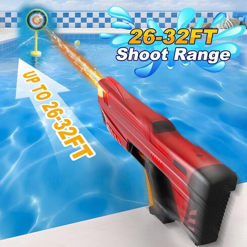 2 Pack Electric Water Gun for Adults Kid, Fast Fully Water Reload Automatic Squirt Gun with Colorful Light 32FT Long Range Auto Water Blaster,Summer Water Toy(Black+Red) in Saudi Arabia