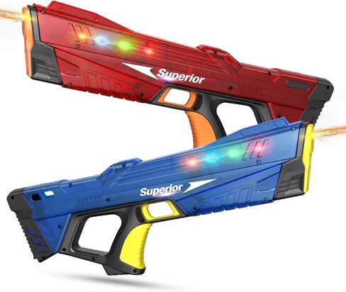 2 Pack Electric Water Gun for Adults Kid, Fast Fully Water Reload Automatic Squirt Gun with Colorful Light 32FT Long Range Auto Water Blaster,Summer Water Toy(Black+Red) in Saudi Arabia