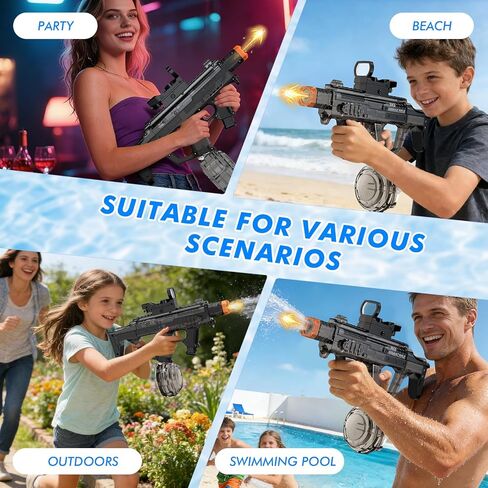 Electric Water Gun for Adults Kids, Automatic Squirt Gun with 33FT Range, Watergun with Flashing Muzzle, Summer Outdoor Water Pistol Pool Beach Party Toys for Boys Girls (Black) in Kuwait
