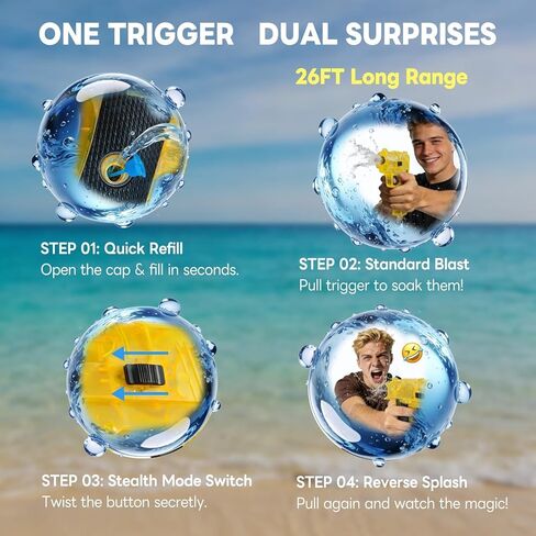 2 Pcs Prank Water Gun, Prank Two-Way Water Guns, Prank Water Gun Shoots Backwards, Mini Squirt Guns & Water Pistol for Adults and Kids, Yellow Small Toy Gun for Summer Pool Beach Party Gag Gifts in Kuwait