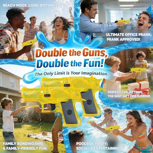 2 Pcs Prank Water Gun, Prank Two-Way Water Guns, Prank Water Gun Shoots Backwards, Mini Squirt Guns & Water Pistol for Adults and Kids, Yellow Small Toy Gun for Summer Pool Beach Party Gag Gifts in Kuwait
