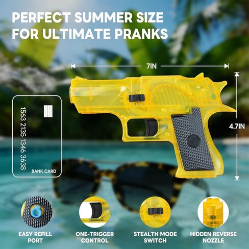 2 Pcs Prank Water Gun, Prank Two-Way Water Guns, Prank Water Gun Shoots Backwards, Mini Squirt Guns & Water Pistol for Adults and Kids, Yellow Small Toy Gun for Summer Pool Beach Party Gag Gifts in Kuwait