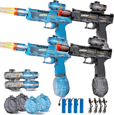 Electric Water Gun for Adults Kids, 4 Pack Automatic Squirt Water Guns, Rechargeable Summer Outdoor Water Pistol Pool Beach Party Toys Gift for Boys Girls Transparent (Black + Blue) in Kuwait