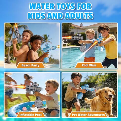 Electric Water Gun for Adults Kids, 4 Pack Automatic Squirt Water Guns, Rechargeable Summer Outdoor Water Pistol Pool Beach Party Toys Gift for Boys Girls Transparent (Black + Blue) in Kuwait