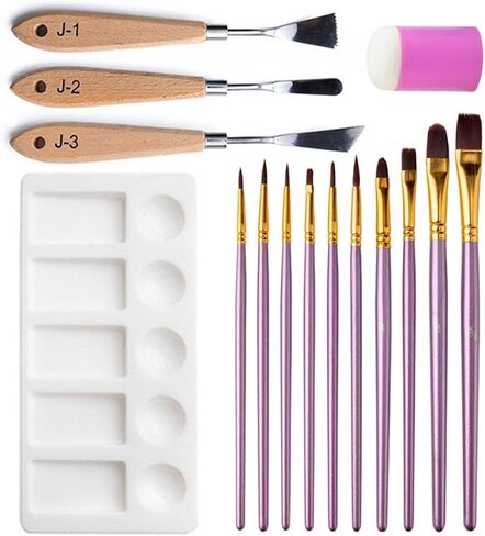 Oil Painting Tool 15-piece Set Special-Shaped Scraper Palette Sponge Seal Wooden Tip Flat Round Peak Water Chalk in Kuwait