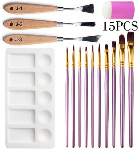 Oil Painting Tool 15-piece Set Special-Shaped Scraper Palette Sponge Seal Wooden Tip Flat Round Peak Water Chalk in Kuwait