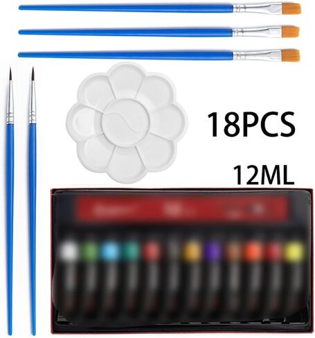 طلاء أكريليك 18 مجموعة 12 مل لون الذروة لوحة فرشاة مسطحة أدوات الرسم DIY in Kuwait