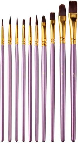Oil Brush 10 Sets of Nylon Wool Wood Pole Light Tip Round Flat Peak Combination Graffiti Gouache Paint in Kuwait