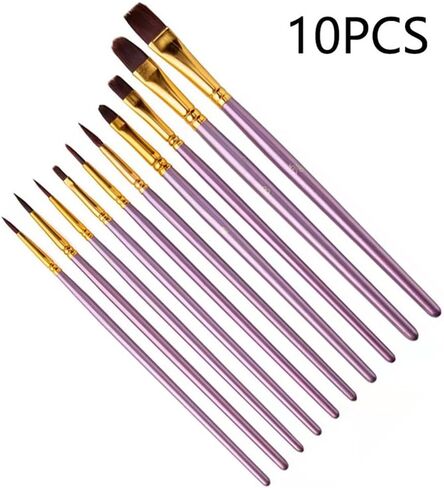 Oil Brush 10 Sets of Nylon Wool Wood Pole Light Tip Round Flat Peak Combination Graffiti Gouache Paint in Kuwait