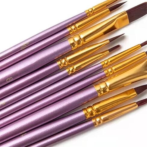 Oil Brush 10 Sets of Nylon Wool Wood Pole Light Tip Round Flat Peak Combination Graffiti Gouache Paint in Kuwait