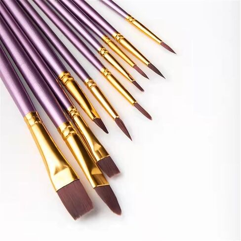 Oil Brush 10 Sets of Nylon Wool Wood Pole Light Tip Round Flat Peak Combination Graffiti Gouache Paint in Kuwait