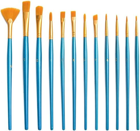 Oil Paintbrush 12 Sets of Watercolor Powder Acrylic Round Nylon Wool Pearl Wood Fan in Kuwait