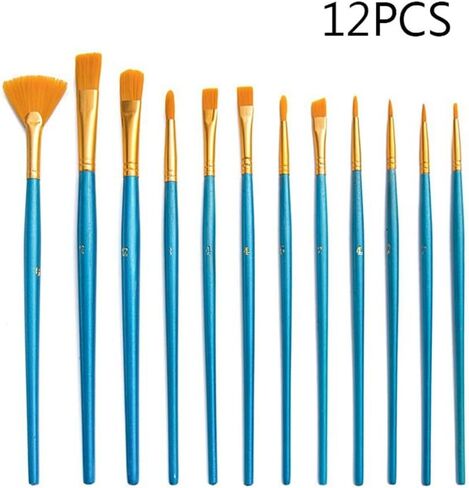 Oil Paintbrush 12 Sets of Watercolor Powder Acrylic Round Nylon Wool Pearl Wood Fan in Kuwait