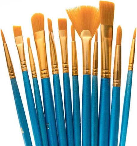 Oil Paintbrush 12 Sets of Watercolor Powder Acrylic Round Nylon Wool Pearl Wood Fan in Kuwait