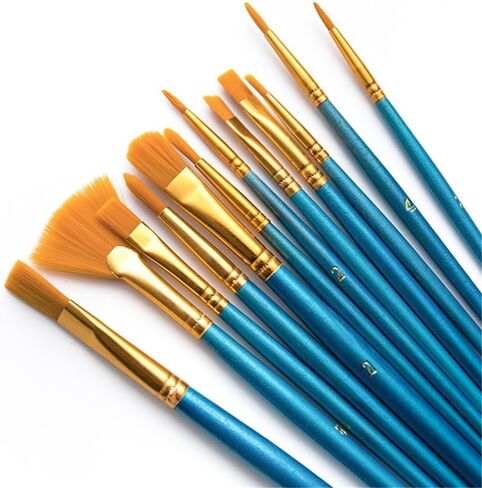 Oil Paintbrush 12 Sets of Watercolor Powder Acrylic Round Nylon Wool Pearl Wood Fan in Kuwait