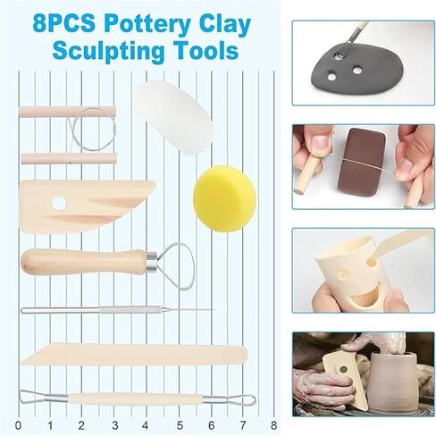 Wood 8-piece Set /10 Plastic Clay Tools Pottery Carving Printmaking Art Supplies in Kuwait