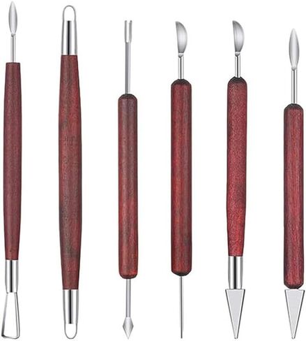 6 Pieces Clay Carving Pottery Tools Sided Set with Redwood Handle for in Kuwait