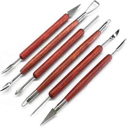 6 Pieces Clay Carving Pottery Tools Sided Set with Redwood Handle for in Kuwait
