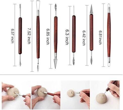 6 Pieces Clay Carving Pottery Tools Sided Set with Redwood Handle for in Kuwait