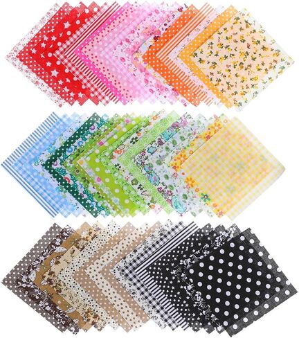 50PCS 4'' X 4'' Cotton Craft Fabric Squares, Quilting Cotton Fabric Squares Sheets, Pre-Cut Multicolor Floral Patterns, DIY Sewing Quilting Scrapbooking Bundle for DIY Craft Patchwork in Kuwait