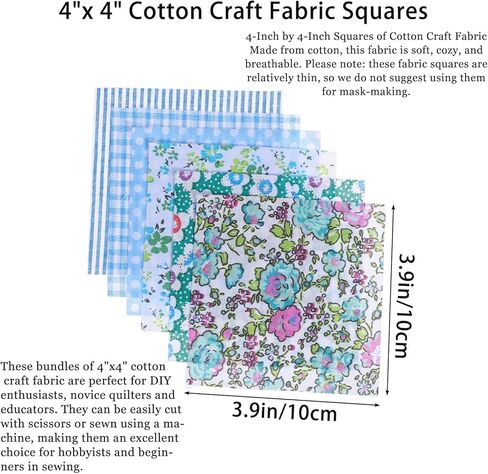 50PCS 4'' X 4'' Cotton Craft Fabric Squares, Quilting Cotton Fabric Squares Sheets, Pre-Cut Multicolor Floral Patterns, DIY Sewing Quilting Scrapbooking Bundle for DIY Craft Patchwork in Kuwait