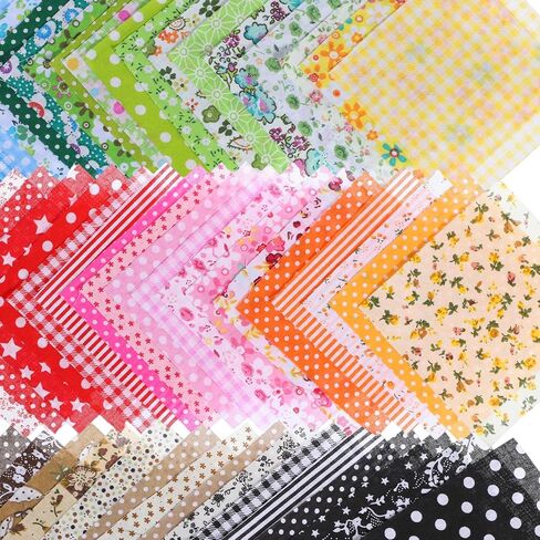 50PCS 4'' X 4'' Cotton Craft Fabric Squares, Quilting Cotton Fabric Squares Sheets, Pre-Cut Multicolor Floral Patterns, DIY Sewing Quilting Scrapbooking Bundle for DIY Craft Patchwork in Kuwait