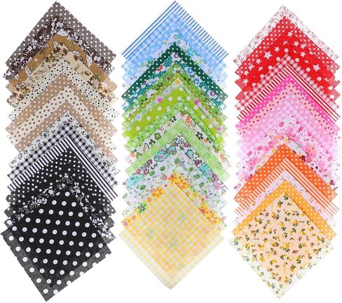 50PCS 4'' X 4'' Cotton Craft Fabric Squares, Quilting Cotton Fabric Squares Sheets, Pre-Cut Multicolor Floral Patterns, DIY Sewing Quilting Scrapbooking Bundle for DIY Craft Patchwork in Kuwait