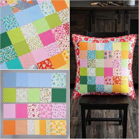 50PCS 4'' X 4'' Cotton Craft Fabric Squares, Quilting Cotton Fabric Squares Sheets, Pre-Cut Multicolor Floral Patterns, DIY Sewing Quilting Scrapbooking Bundle for DIY Craft Patchwork in Kuwait