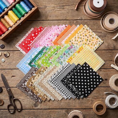 50PCS 4'' X 4'' Cotton Craft Fabric Squares, Quilting Cotton Fabric Squares Sheets, Pre-Cut Multicolor Floral Patterns, DIY Sewing Quilting Scrapbooking Bundle for DIY Craft Patchwork in Kuwait