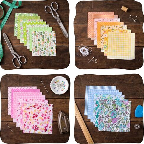 50PCS 4'' X 4'' Cotton Craft Fabric Squares, Quilting Cotton Fabric Squares Sheets, Pre-Cut Multicolor Floral Patterns, DIY Sewing Quilting Scrapbooking Bundle for DIY Craft Patchwork in Kuwait