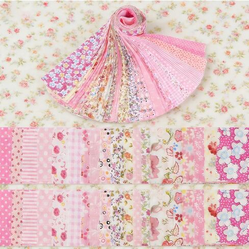 40 Pieces Pink Jelly Roll Cotton Fabric Strips, Pre-Cut Quilting Strips, 2.56×19.69 Inches, for DIY Girls’ Crafts, Doll Clothes, Patchwork in Kuwait