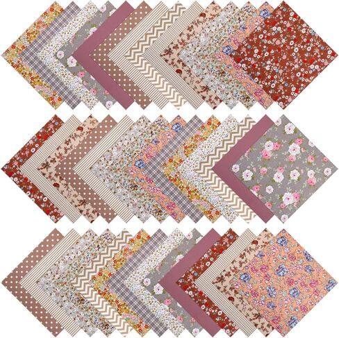 42Pcs Layer Cakes 10 inch Squares for Quilting, Vintage Brown Print Cotton Fabric Squares, Pre-Cut 14 Colors Layer Cake Fabric Quilting Supplies Fabrics Quilt Square Bundles for Sewing Patchwork in Kuwait