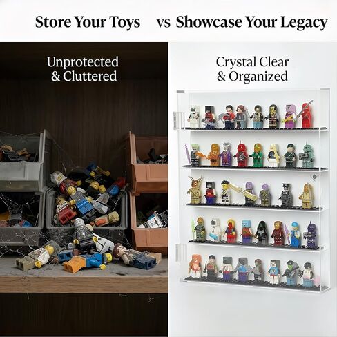 حافظة عرض صغيرة الحجم لـ Lego - خزانة حائط من الأكريليك، صندوق عرض على شكل مكعبات بناء مقاوم للغبار للمقتنيات (1، متوسط) in Kuwait